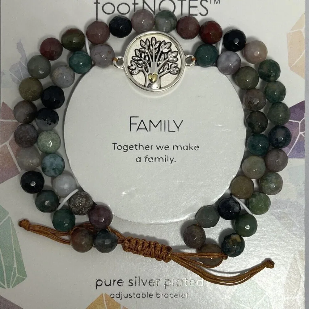 FOOTNOTES Silver Over Brass Adjustable Bracelet FAMILY OS Red‎ Jasper Tree Charm